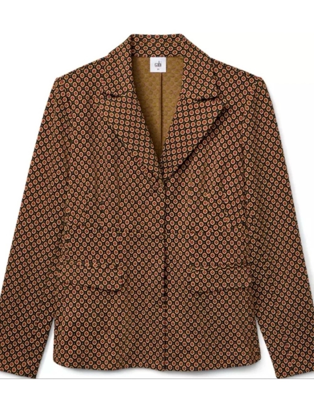 Cabi Dandy Blazer Jacket Peppercorn Geo Print Stretch Knit Size M Style 4677
